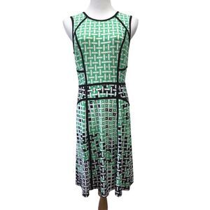 Julian Taylor Dress Womens 8 Green White Black Keyhole Back